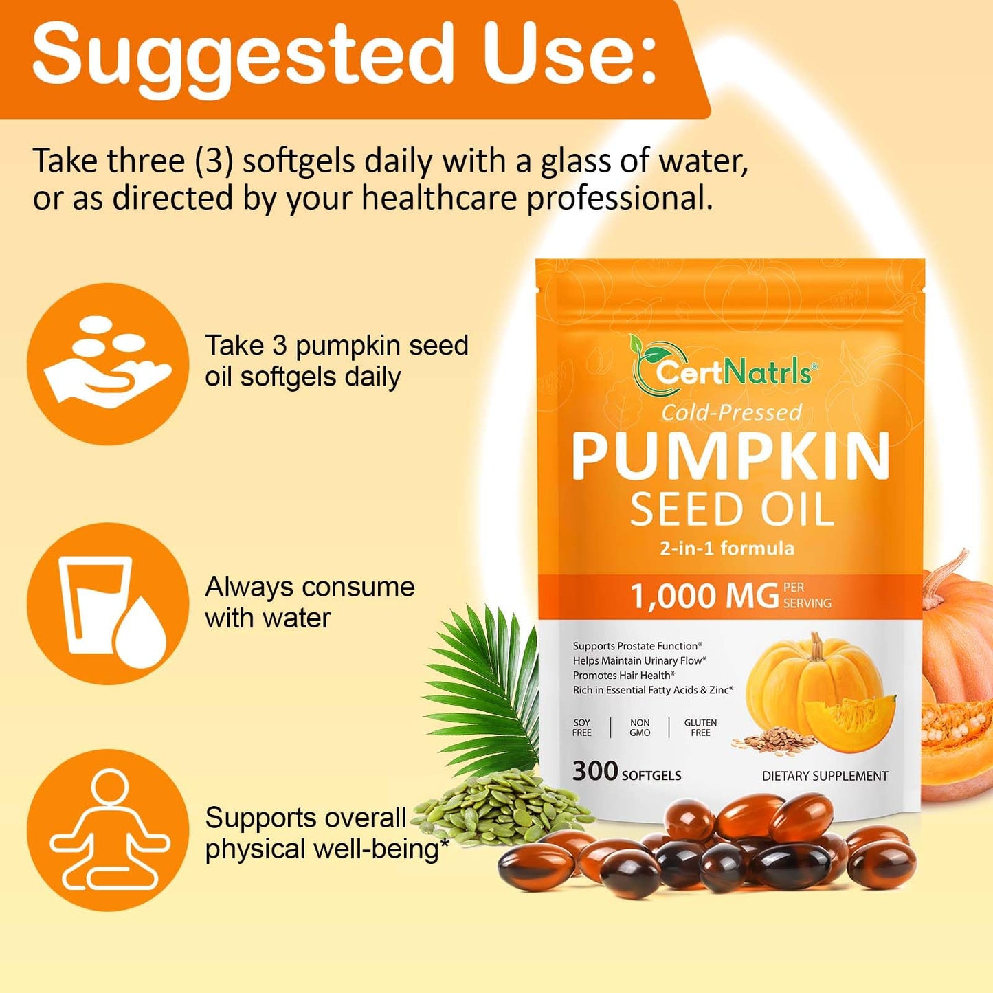 Side view of Ztxlqarh 2 in 1 pumpkin seed oil bottle