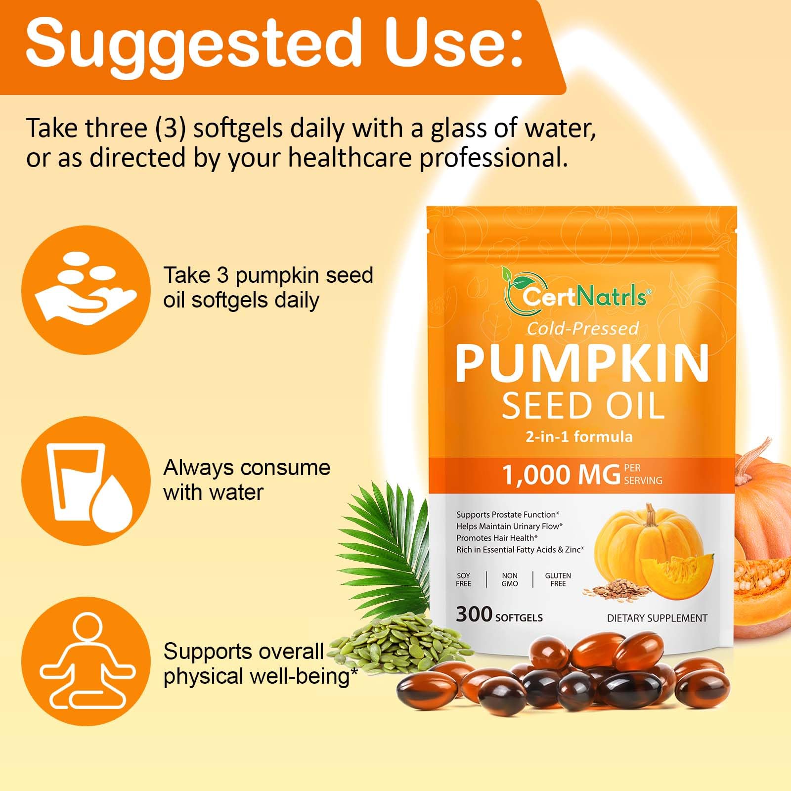 Side view of Ztxlqarh 2 in 1 pumpkin seed oil bottle