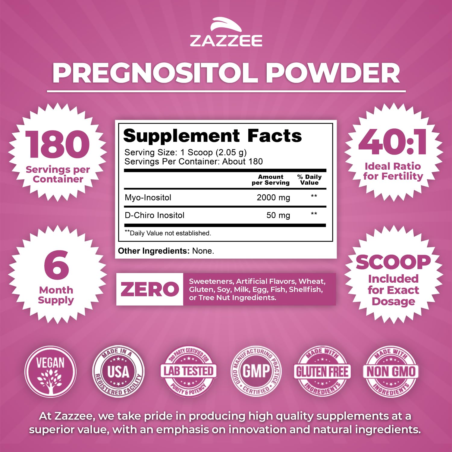 Zazzee fertility supplement scoop and powder dosage