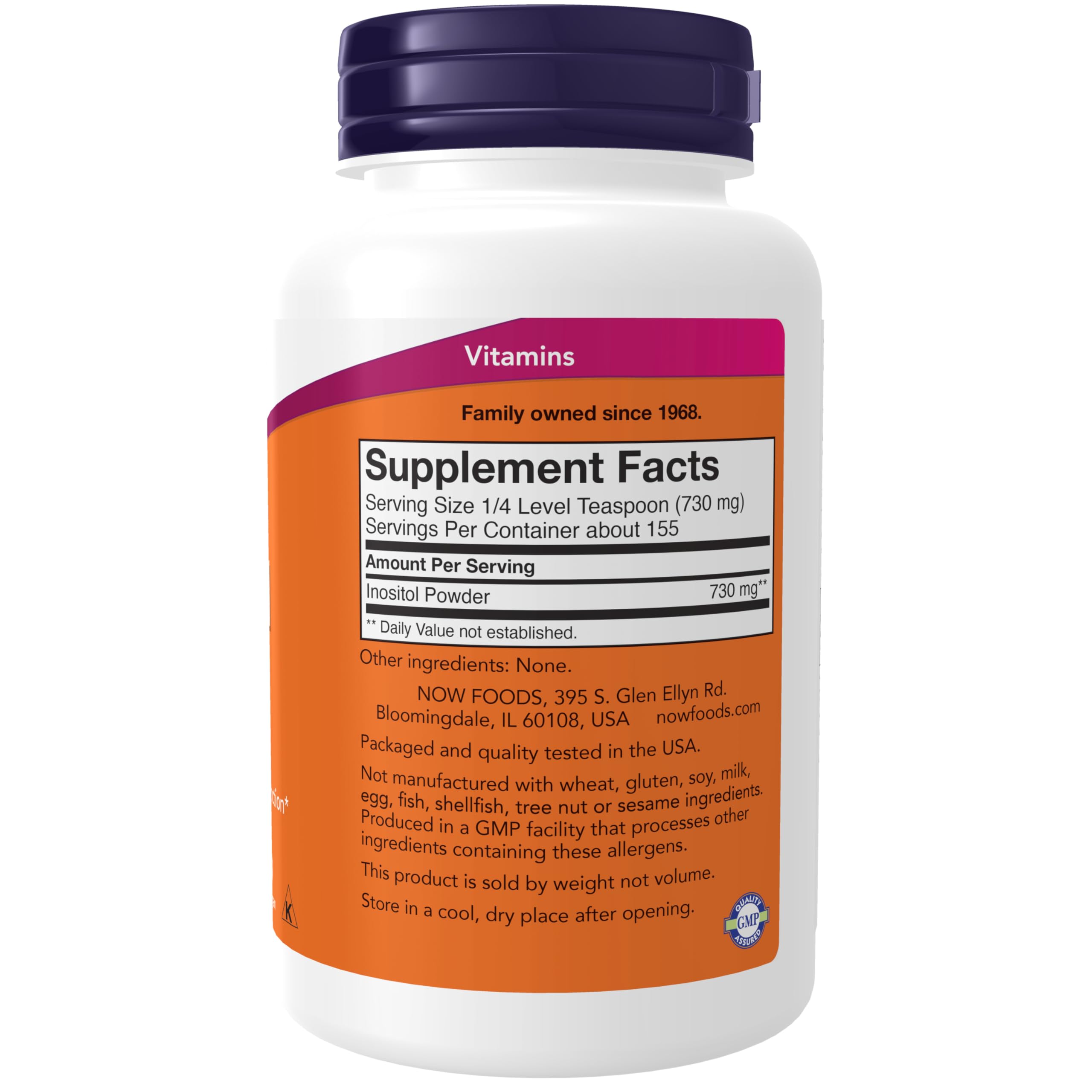 Now Foods Inositol supplement label details and nutrition facts