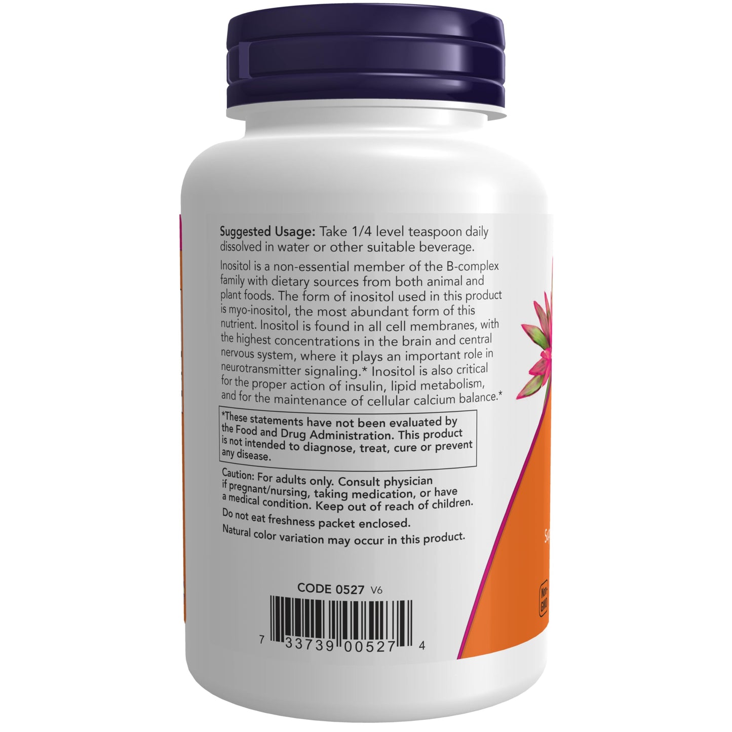 Close up of Now Foods Myo-Inositol powder texture