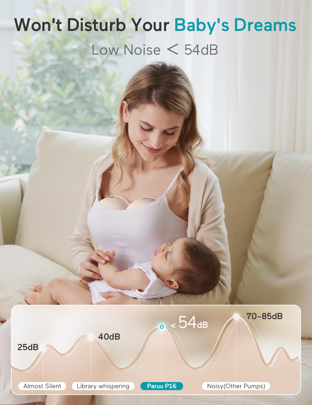 Nursing mother using Paruu P16 wearable breast pump