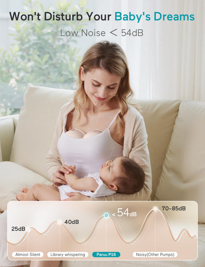Nursing mother using Paruu P16 wearable breast pump