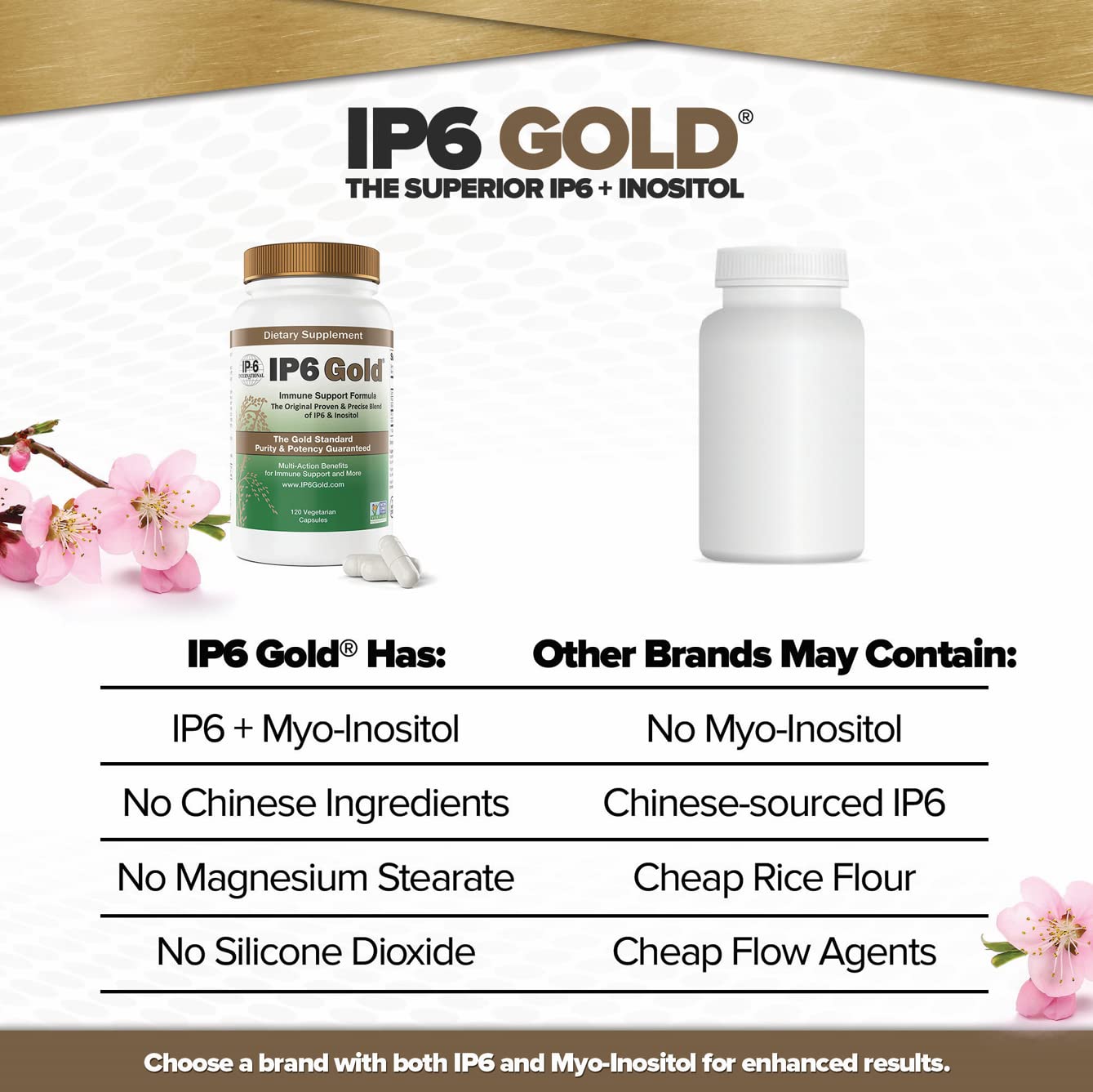 Close up of IP6 Gold Immune Support Formula nutritional facts label