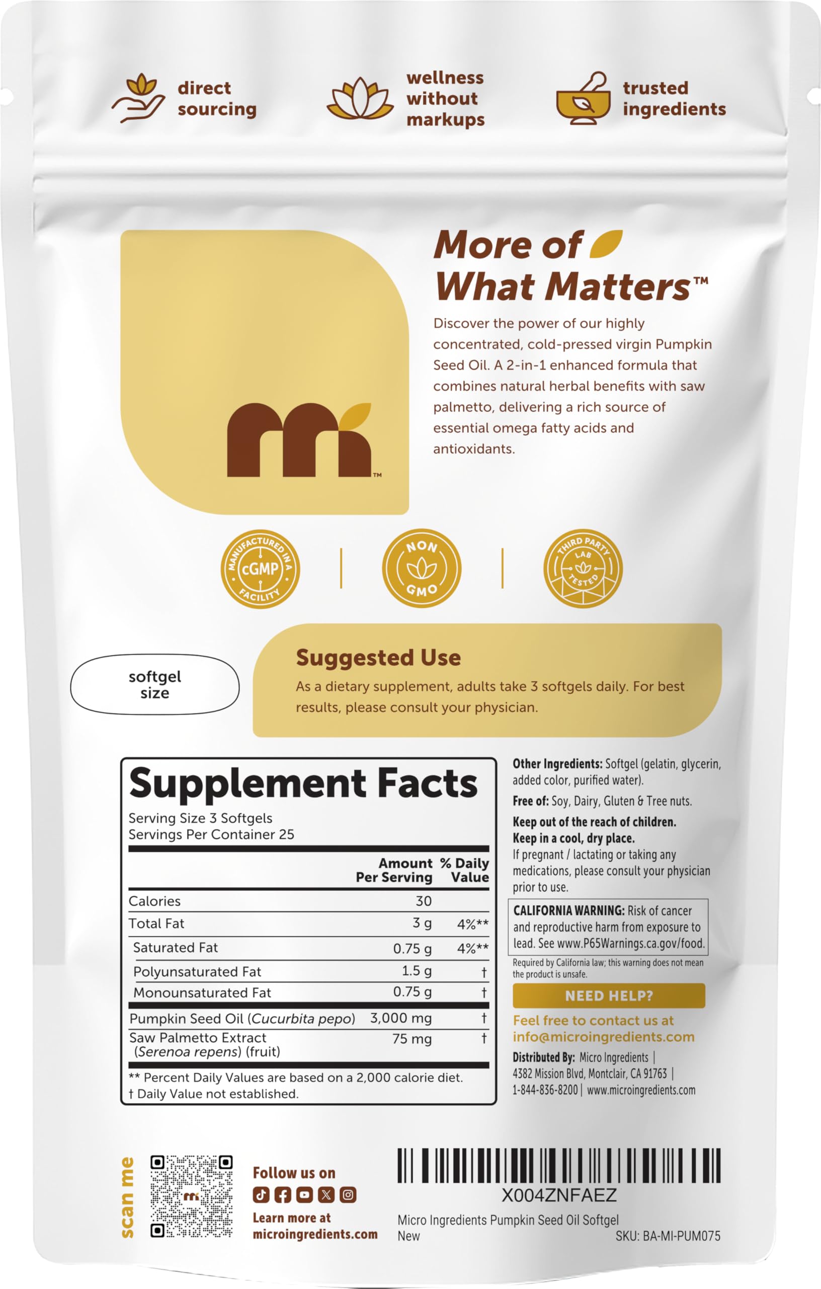 Micro Ingredients branding and supplement facts panel