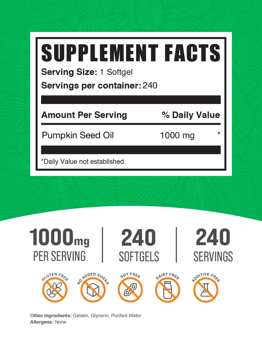 BulkSupplements 240 count softgels label and supplement facts