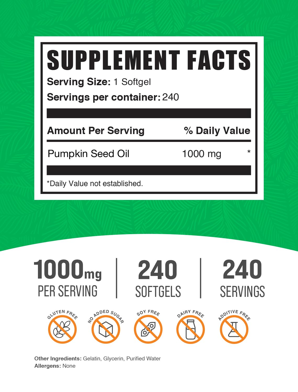 BulkSupplements Pumpkin Seed Oil nutritional supplement label details