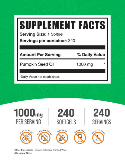 BulkSupplements Pumpkin Seed Oil nutritional supplement label details