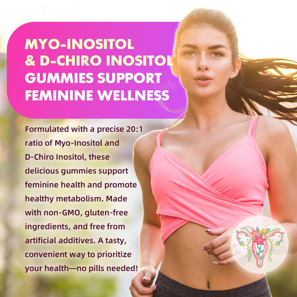 Softbear female wellness inositol gummies showing strawberry flavor details.