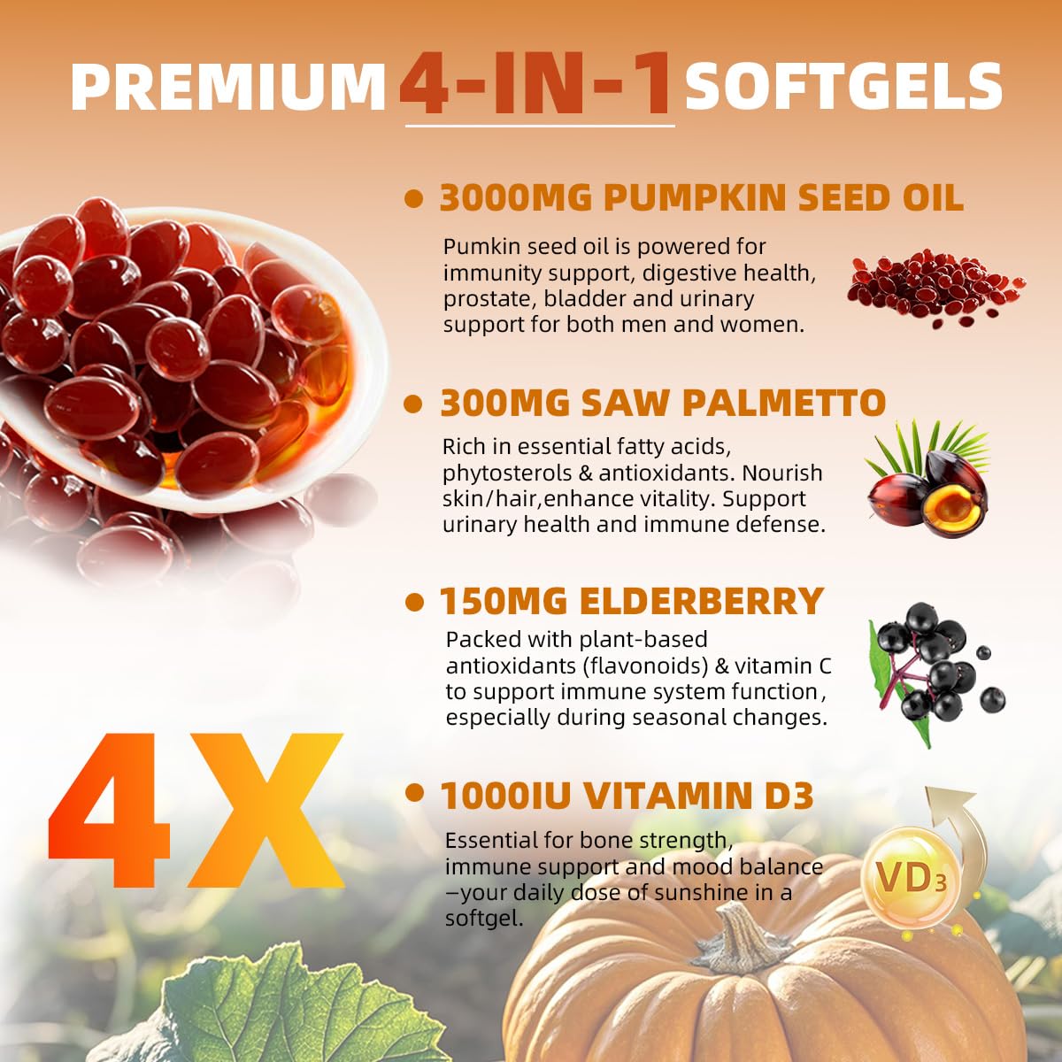 Detailed label of Skiseoy 4-in-1 pumpkin seed oil supplement