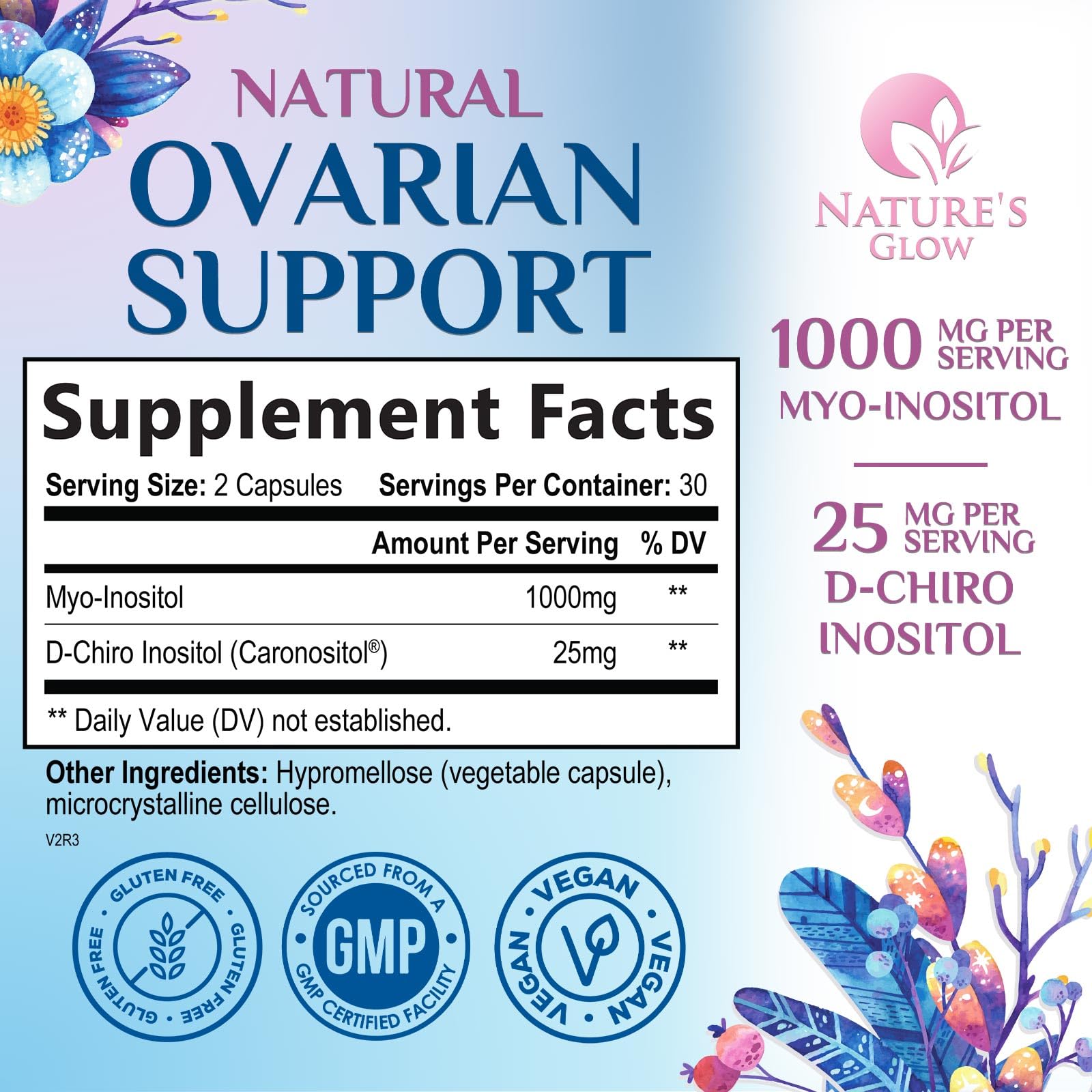 Nature's Glow Vitamin B8 1025mg capsule bottle label details
