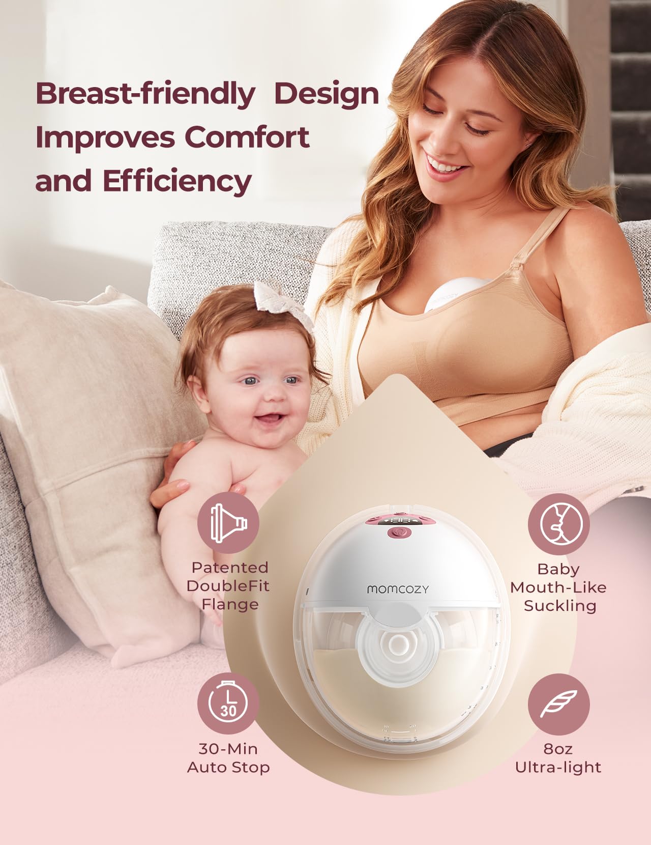 Components of Momcozy M5 smart breast pump for easy cleaning