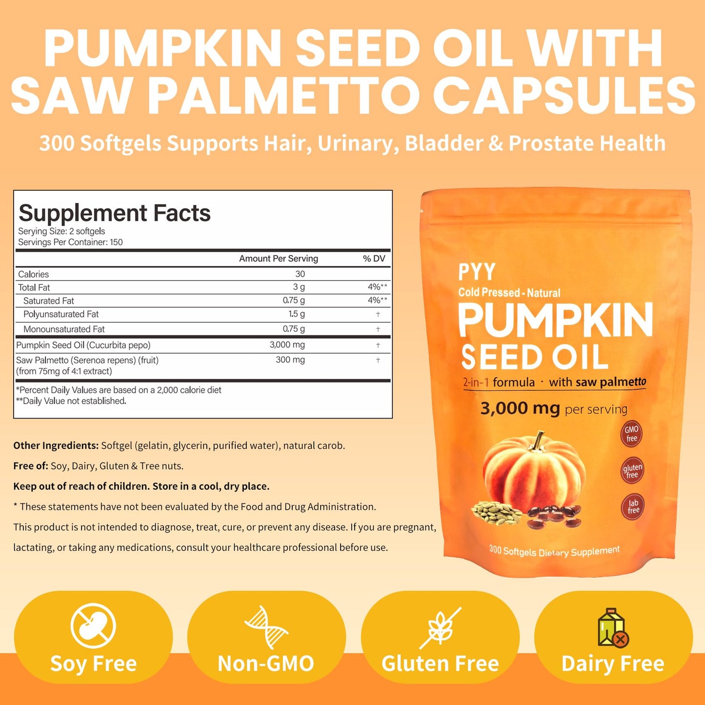 Label detail of Pyy pumpkin seed oil with saw palmetto