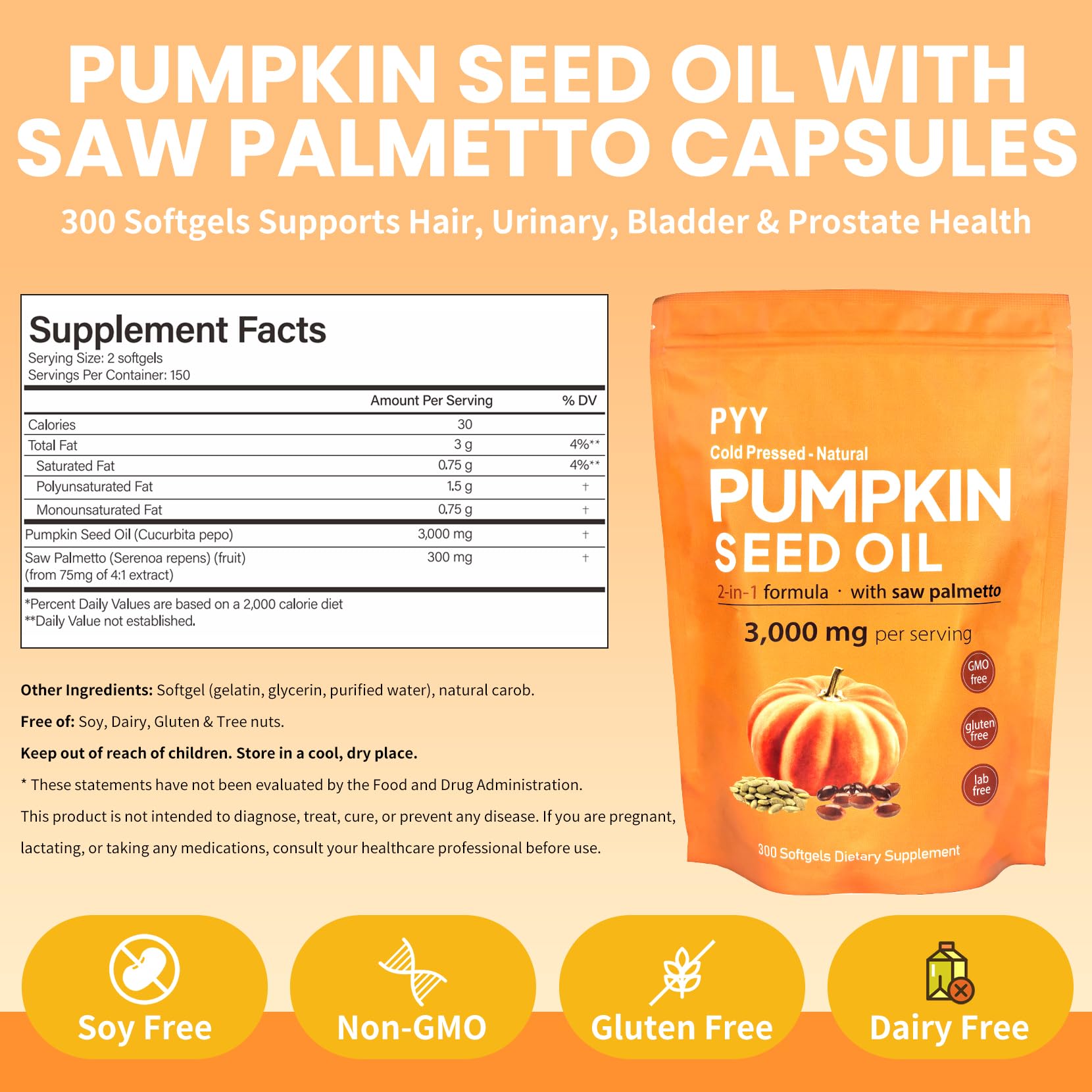 Label detail of Pyy pumpkin seed oil with saw palmetto