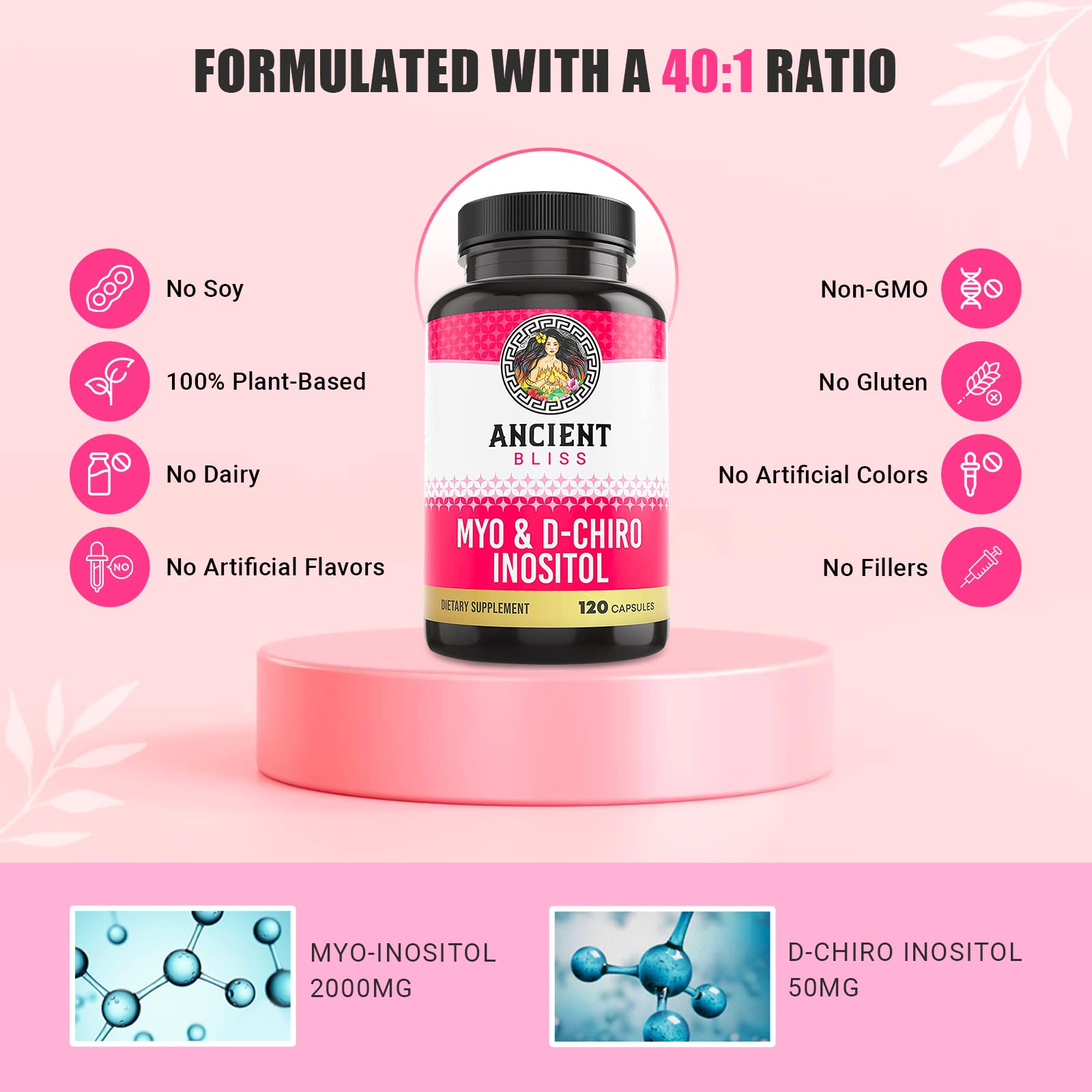 Side view of Ancient Bliss hormonal support supplement packaging