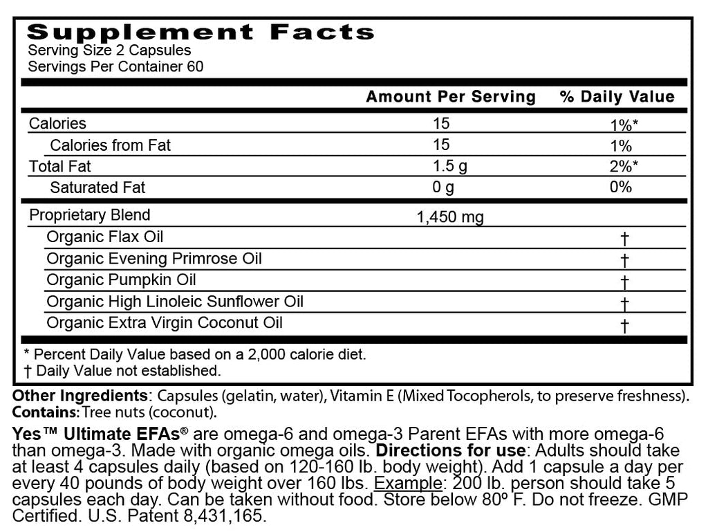 Ultimate Efas 120 capsules bottle side label display