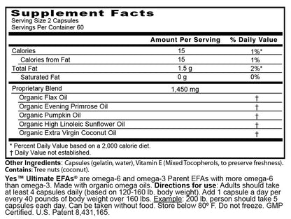 Ultimate Efas Yes supplement bottle label details