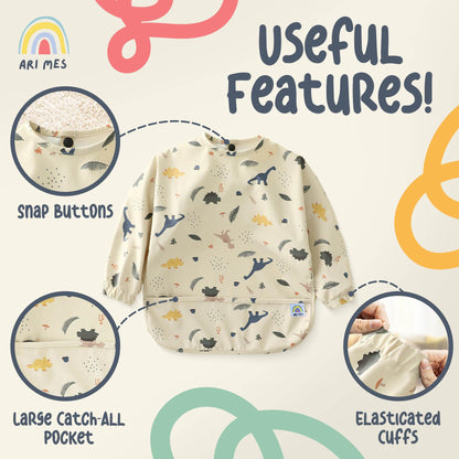 ARI MES long sleeve feeding smock package presentation for imported USA baby essentials