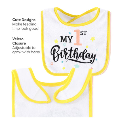 Close up of the adjustable hook and loop closure on the infant teething bibs