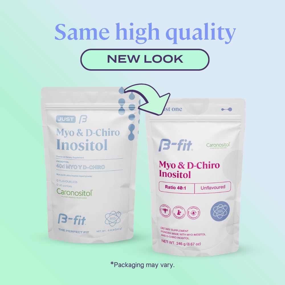 B-Fit Inositol 60 servings pouch showing gluten free and vegan icons