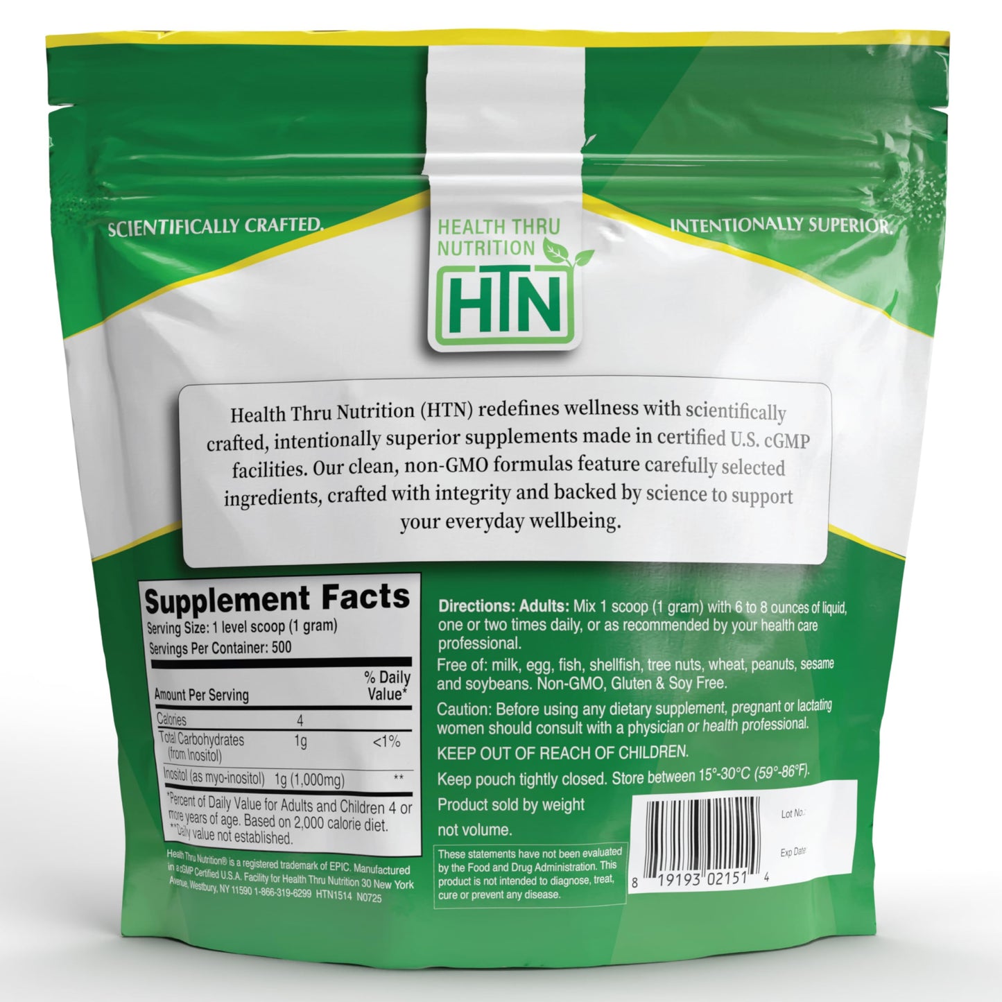 USA imported Myo Inositol pure powder nutritional facts chart