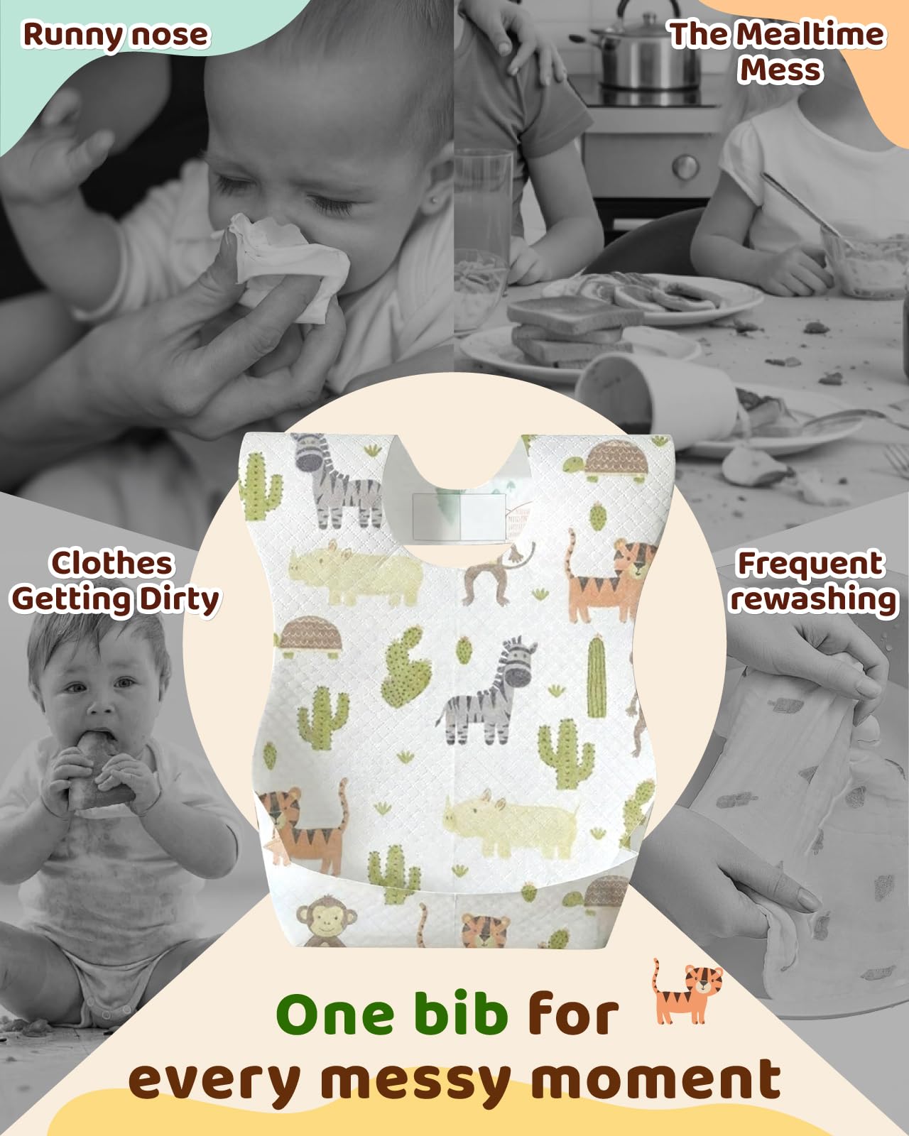 Lictin single use baby bibs demonstrating the multi layer absorbent non woven fabric construction