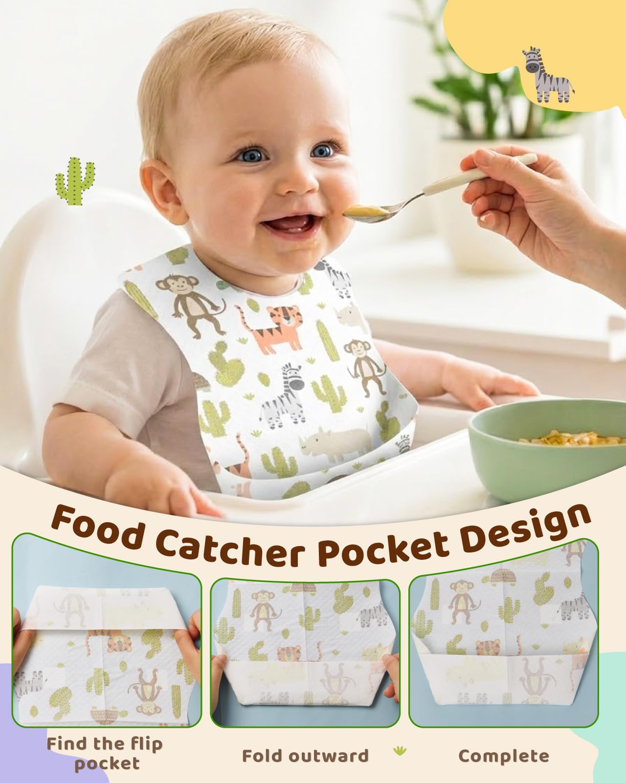 Lictin disposable toddler bibs set displayed next to a diaper bag emphasizing convenient outdoor use