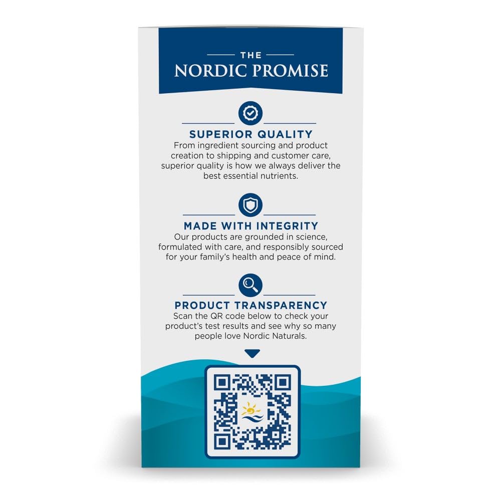 Side profile of Nordic Naturals soft gels bottle showing serving directions
