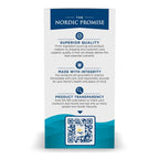 Side profile of Nordic Naturals soft gels bottle showing serving directions