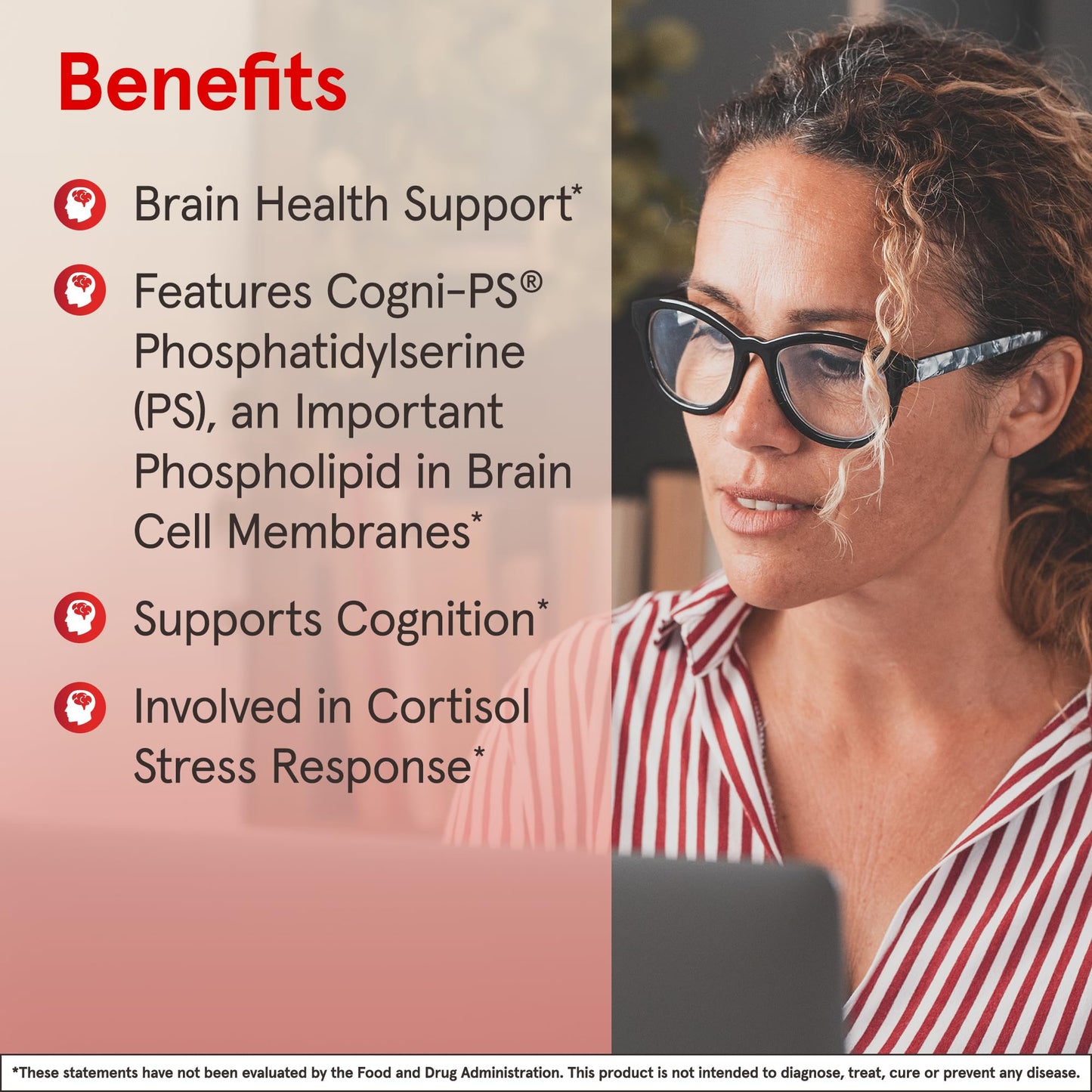 Jarrow Formulas Phosphatidylserine 100 Milligrams capsule size illustration and allergy warning labels
