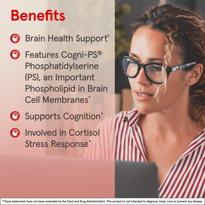 Jarrow Formulas Phosphatidylserine 100 Milligrams capsule size illustration and allergy warning labels