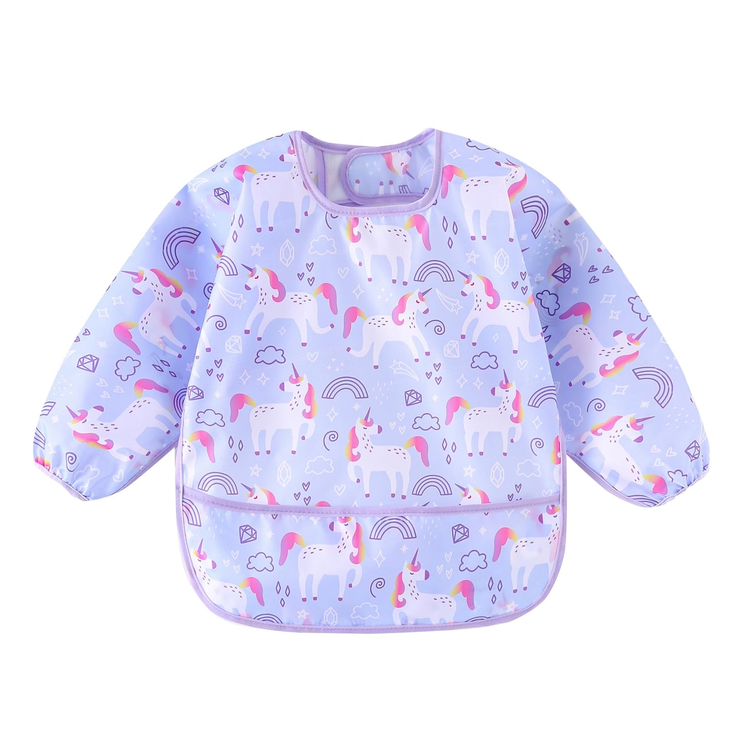 HaimoBurg toddler shirt bibs highlighting the built in crumb catcher pocket.