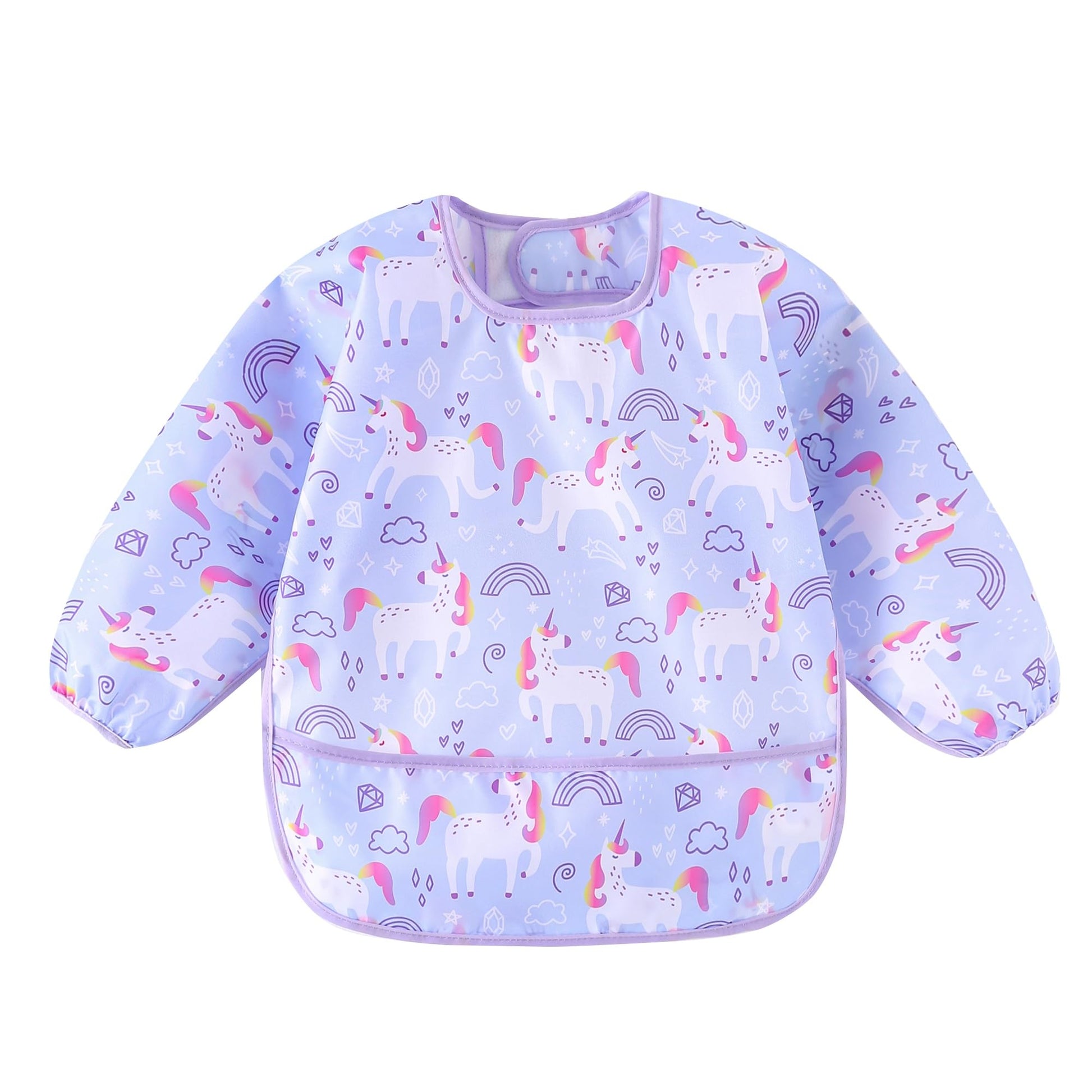 HaimoBurg toddler shirt bibs highlighting the built in crumb catcher pocket.