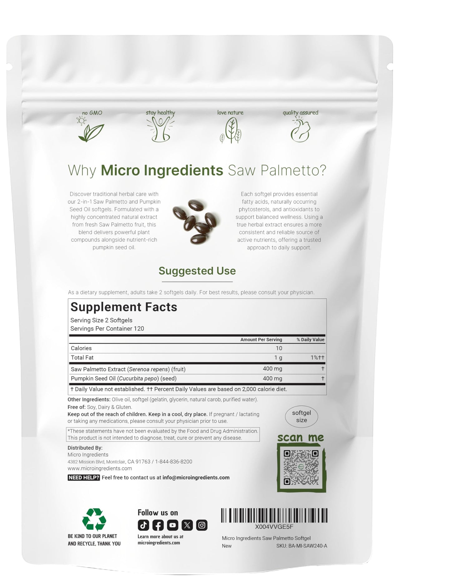 Micro Ingredients 240 softgels supplement packaging for men