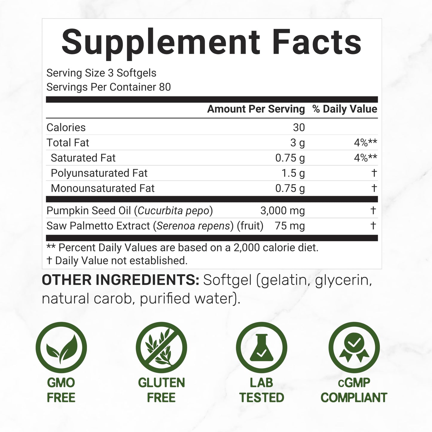 Deal Supplement 240 softgels bottle back label with supplement facts