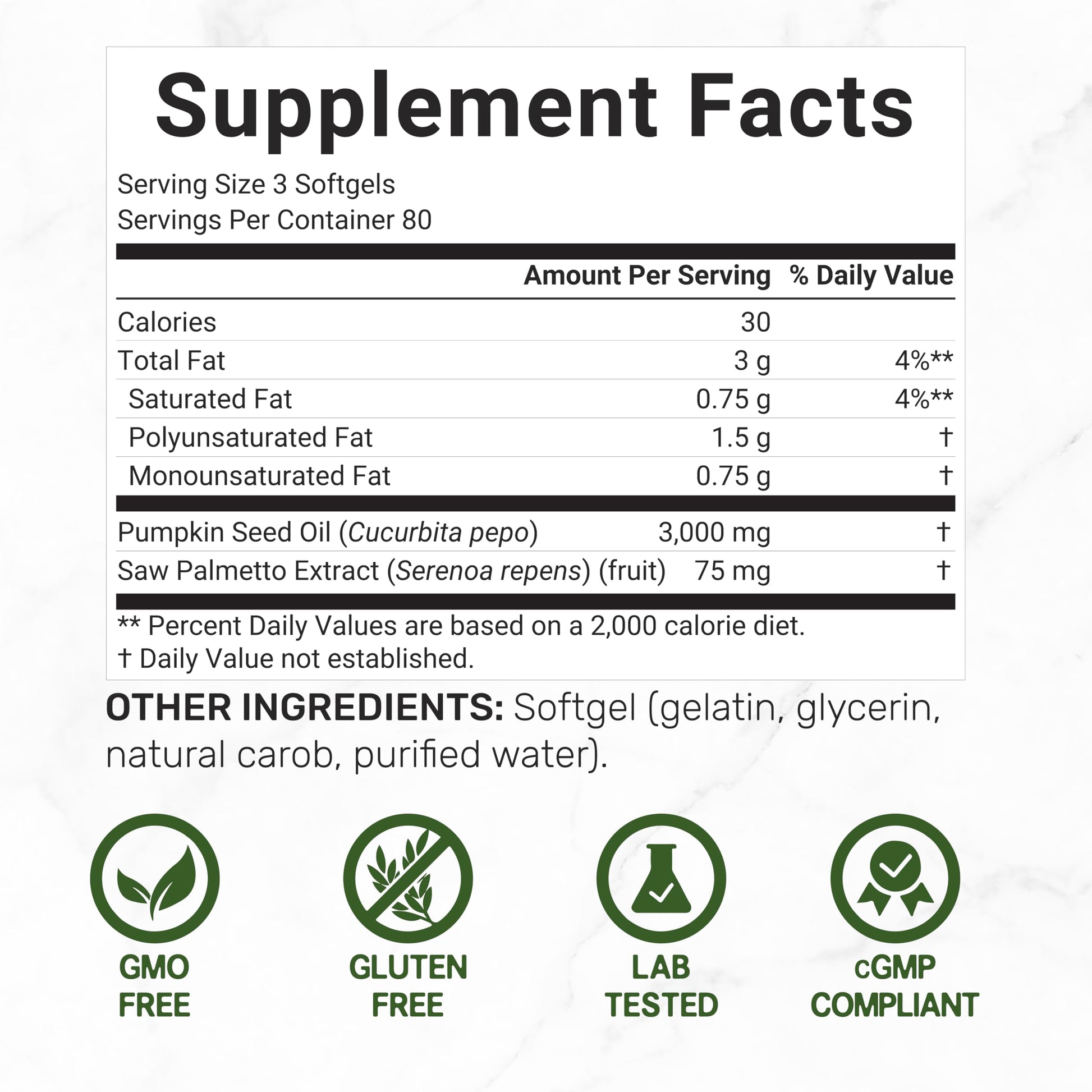 Deal Supplement 240 softgels bottle back label with supplement facts