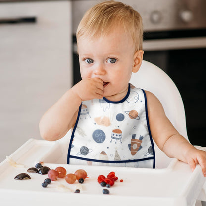 Soft cotton baby feeding bibs with crumb catcher feature