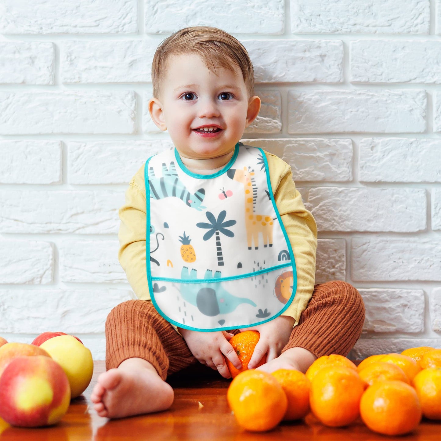 Durable waterproof baby bibs with deep crumb pocket