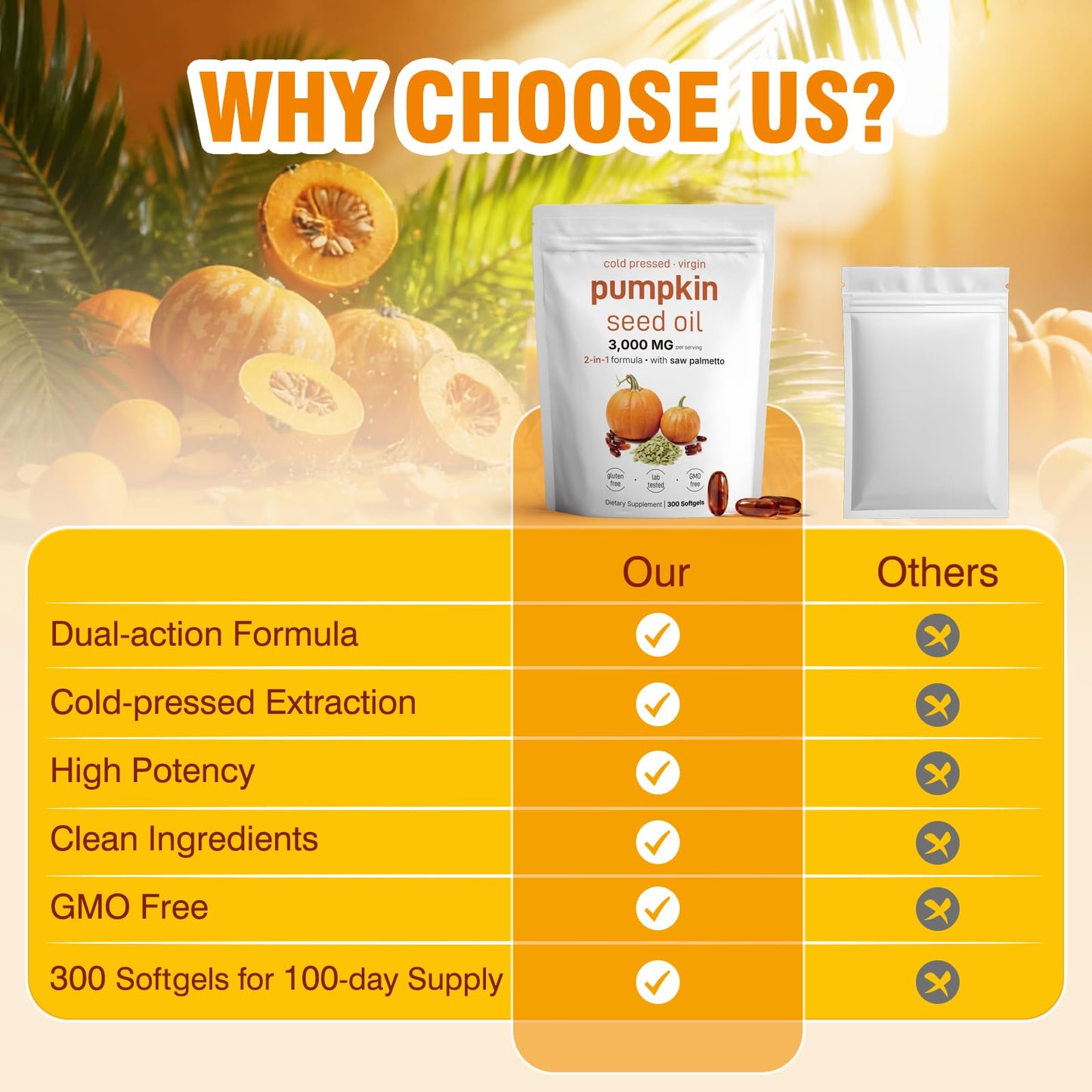 Natural cold pressed pumpkin seed oil and saw palmetto supplement