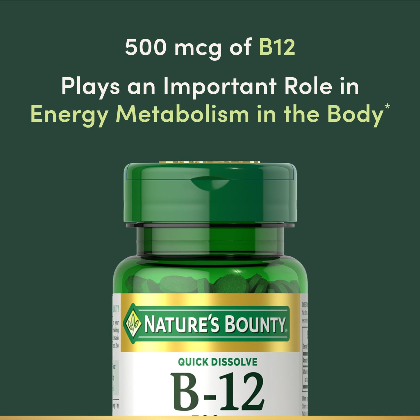 Nature's Bounty B12 100 tablets dietary facts and ingredient information label