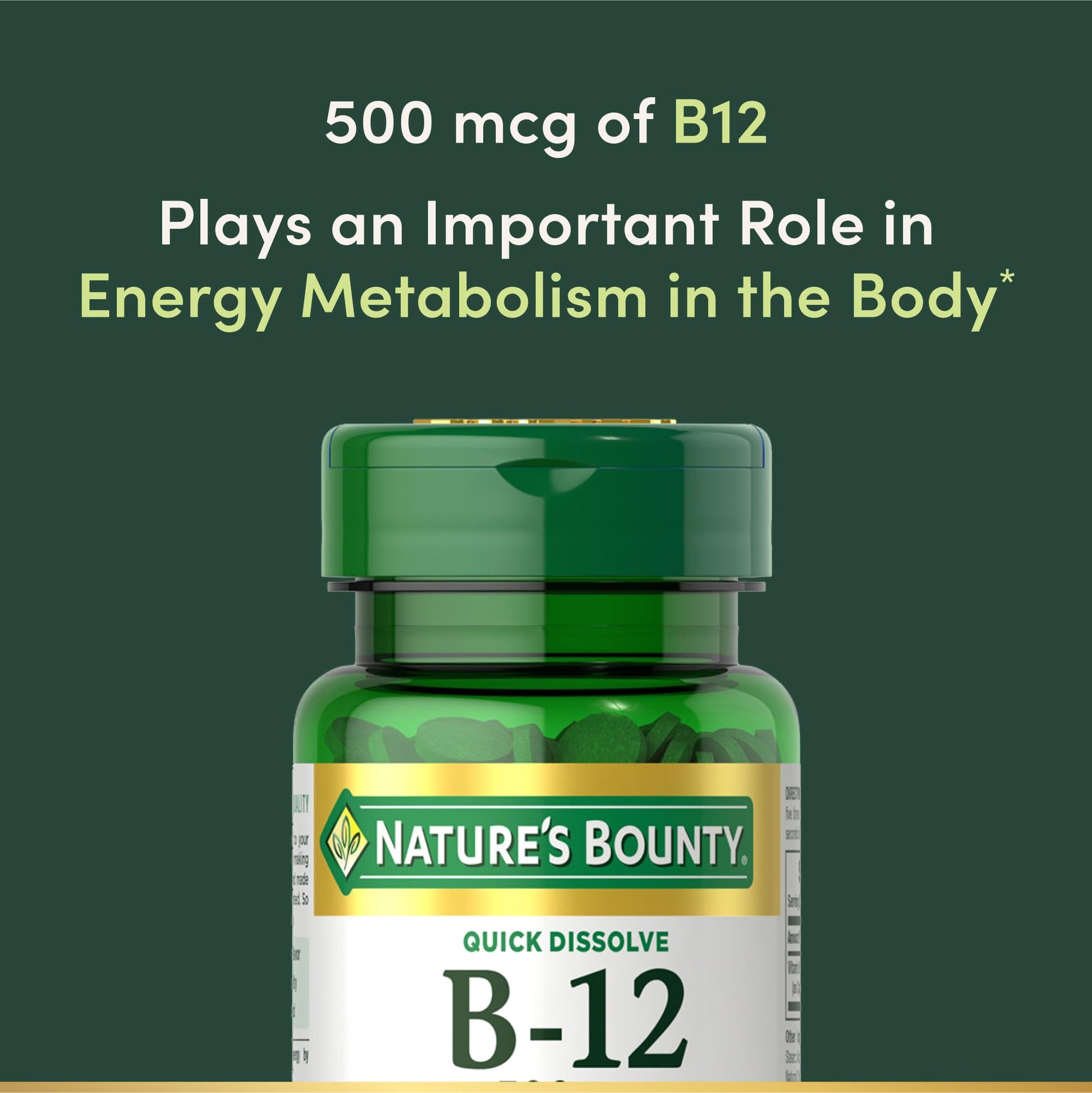 Nature's Bounty B12 100 tablets dietary facts and ingredient information label