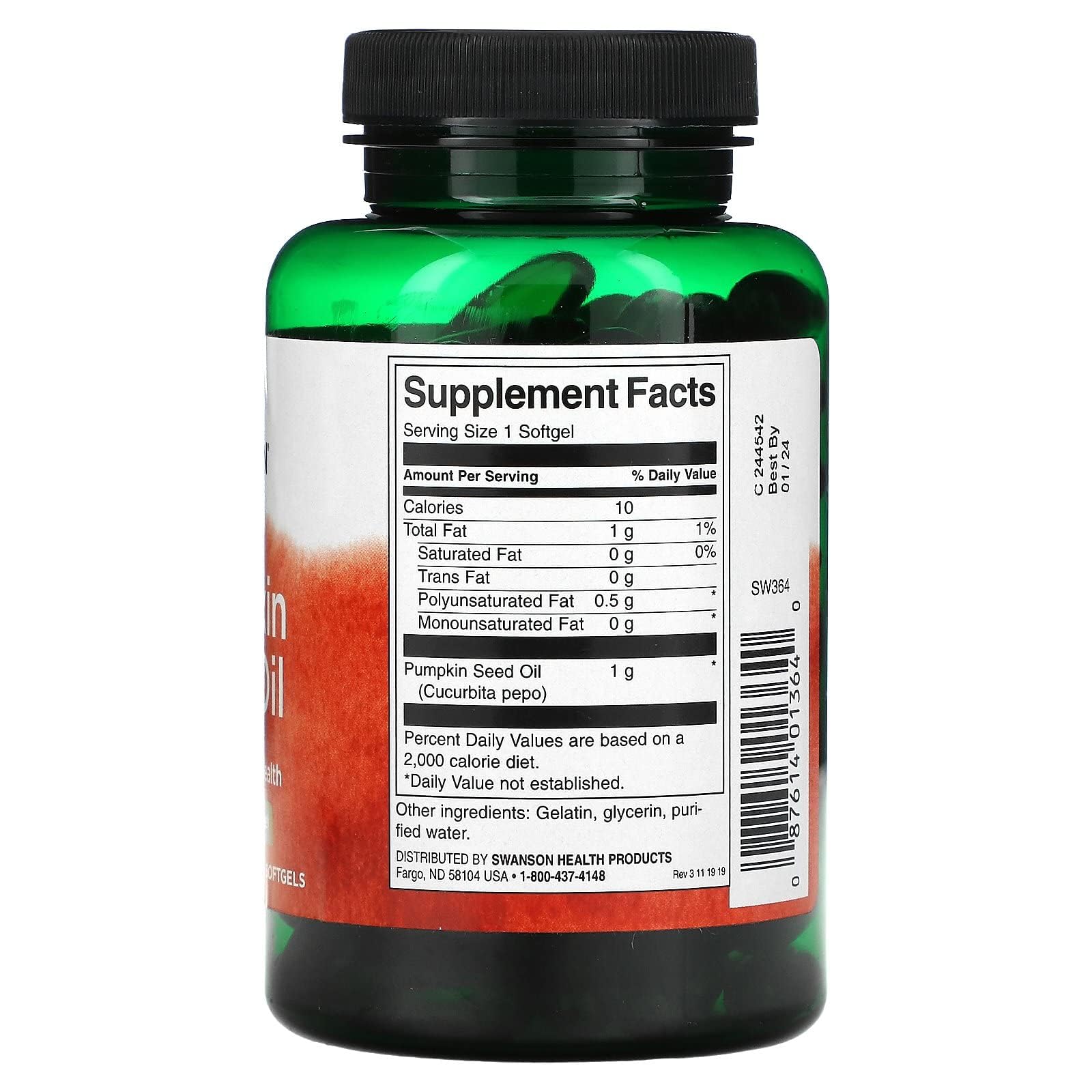 Swanson Pumpkin Seed Oil supplement label details