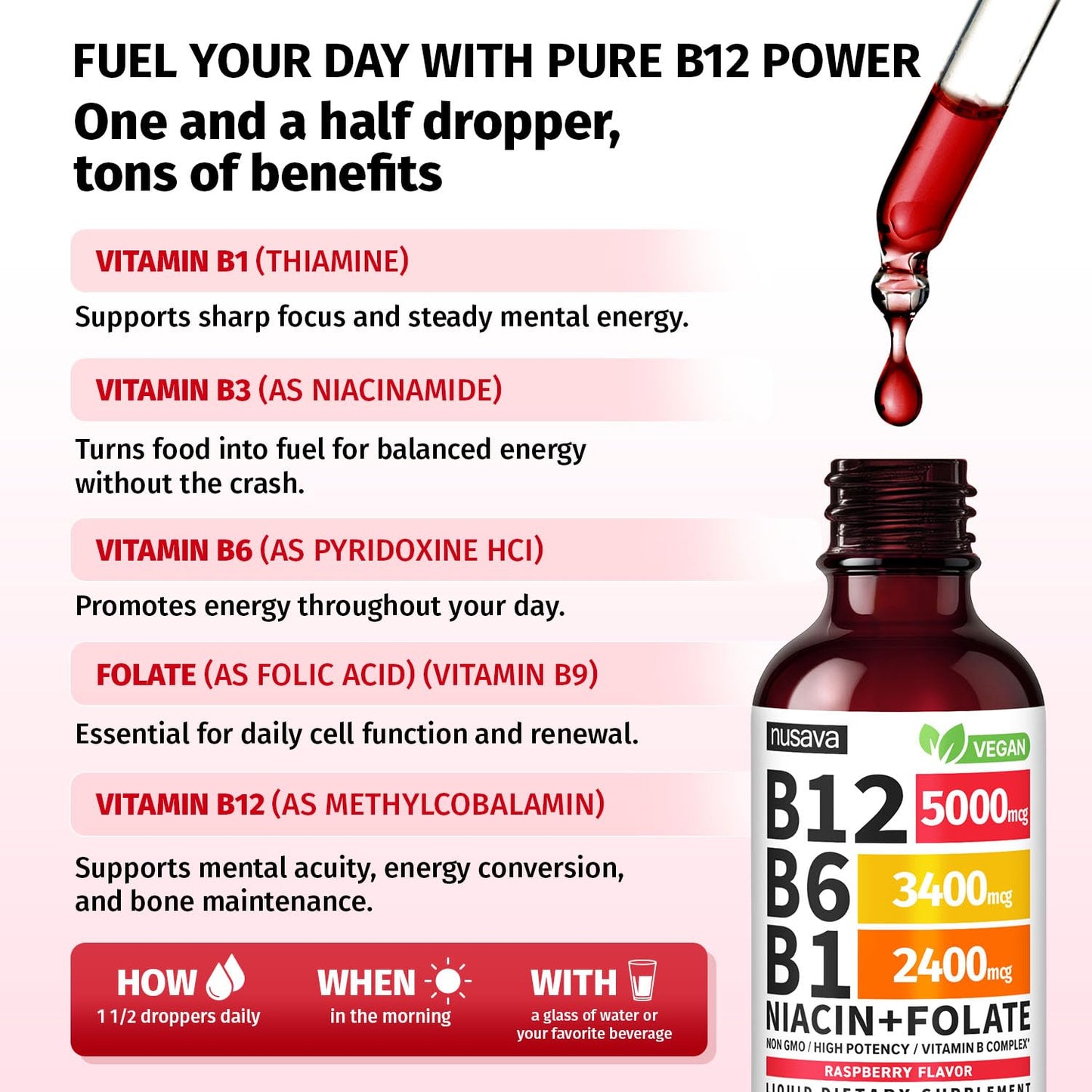 Nusava sublingual B12 drops nutritional facts label