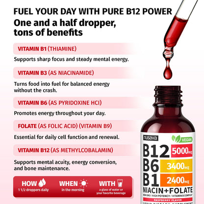 Nusava sublingual B12 drops nutritional facts label