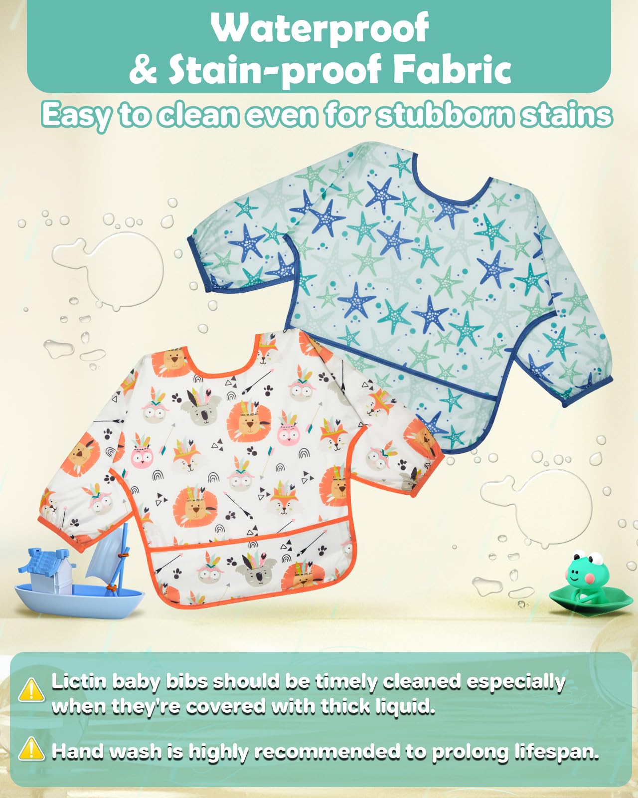 Lictin five pack sleeved baby bibs in rocket dinosaur and whale patterns