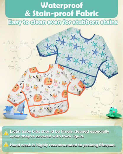 Lictin five pack sleeved baby bibs in rocket dinosaur and whale patterns