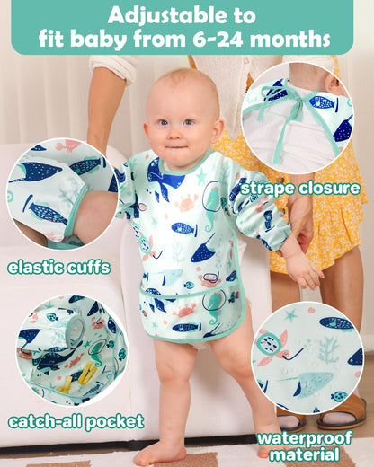 Lictin reusable infant feeding bibs showing the adjustable elasticated cuffs