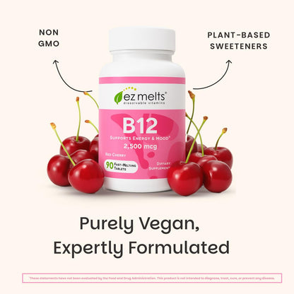 Natural cherry flavor ez melts b12 sublingual tablets for metabolic energy support