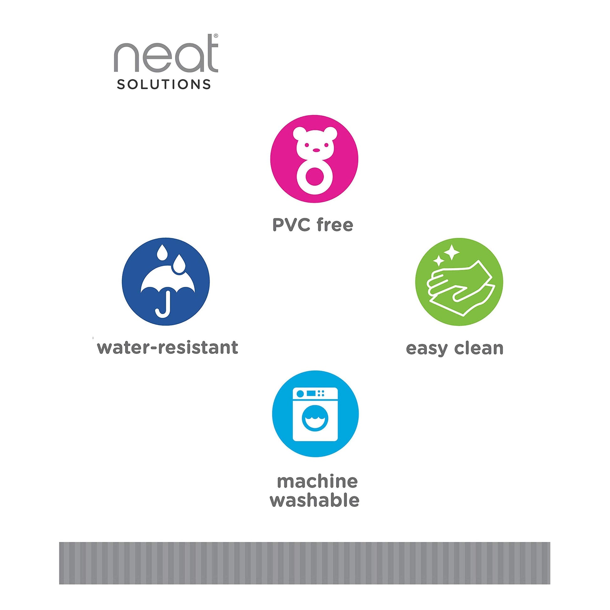Neat Solutions blue and grey assorted toddler feeding bibs displayed together on a clean surface