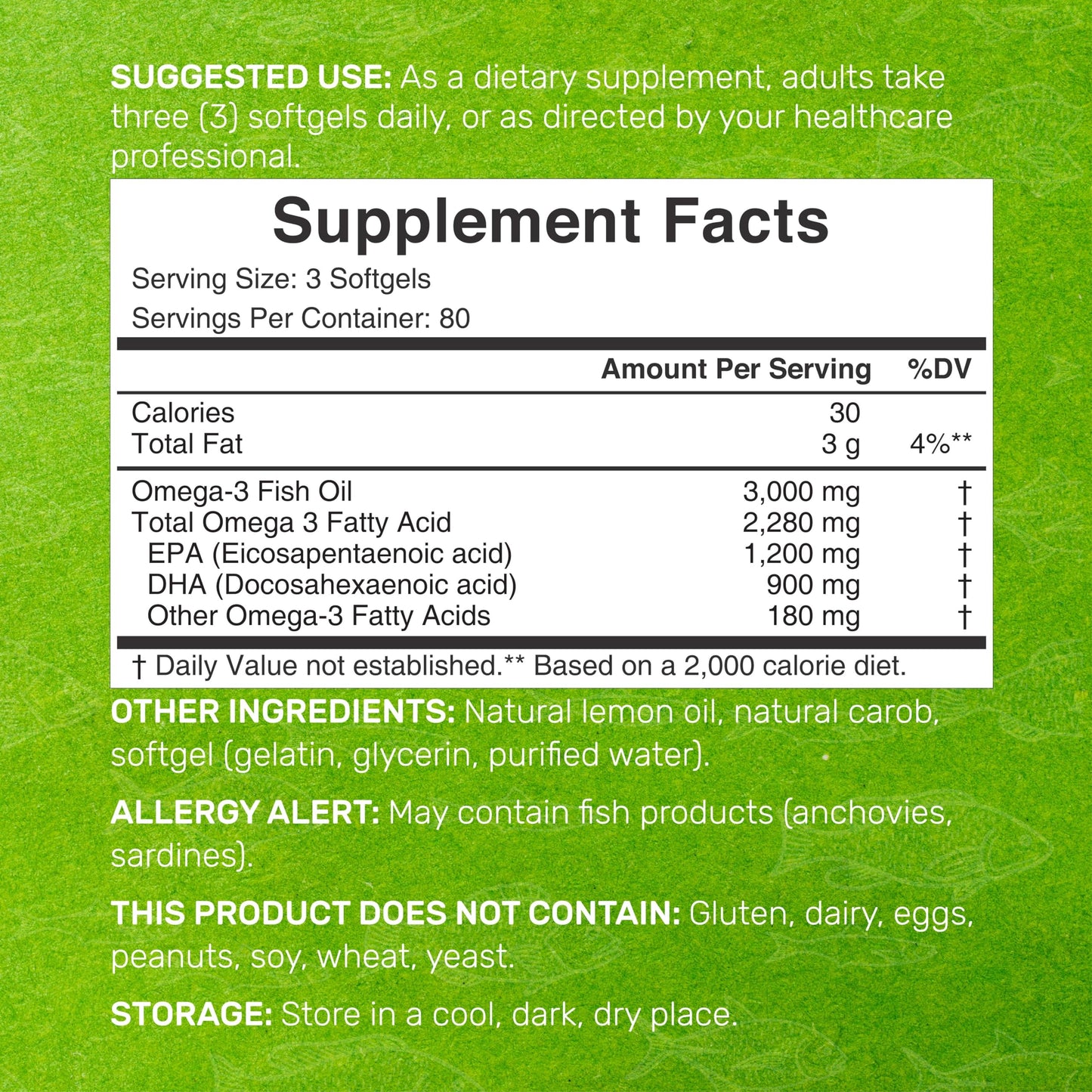 Deal Supplement 3000mg Omega 3 fish oil nutritional label